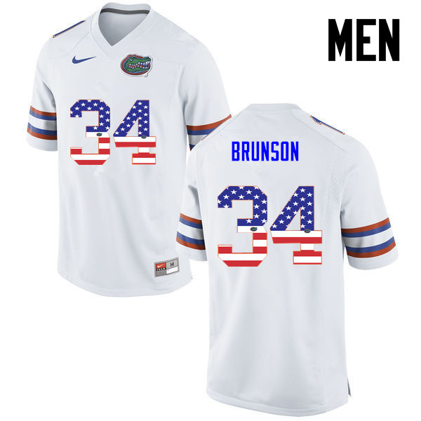 Men Florida Gators #34 Lacedrick Brunson College Football USA Flag Fashion Jerseys-White - Click Image to Close